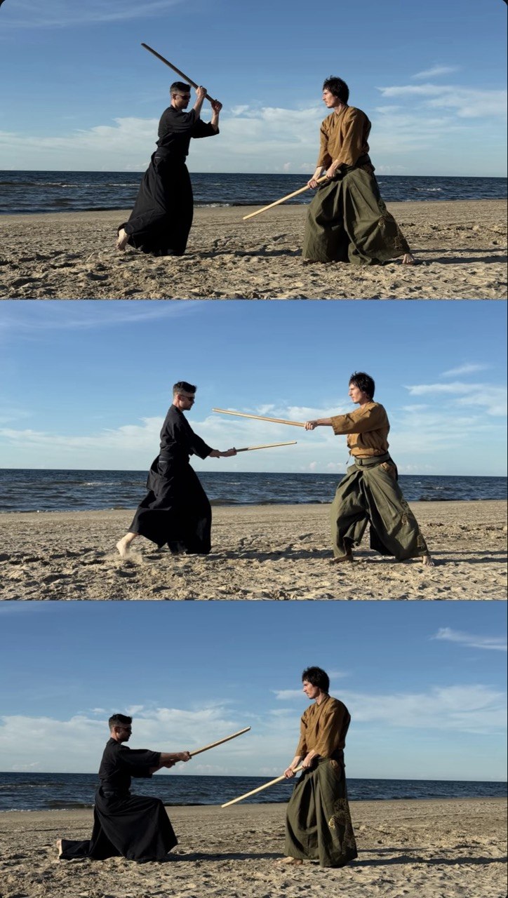 Mansur Kohaku in a kenjutsu sparring sequence by the sea with Sensei