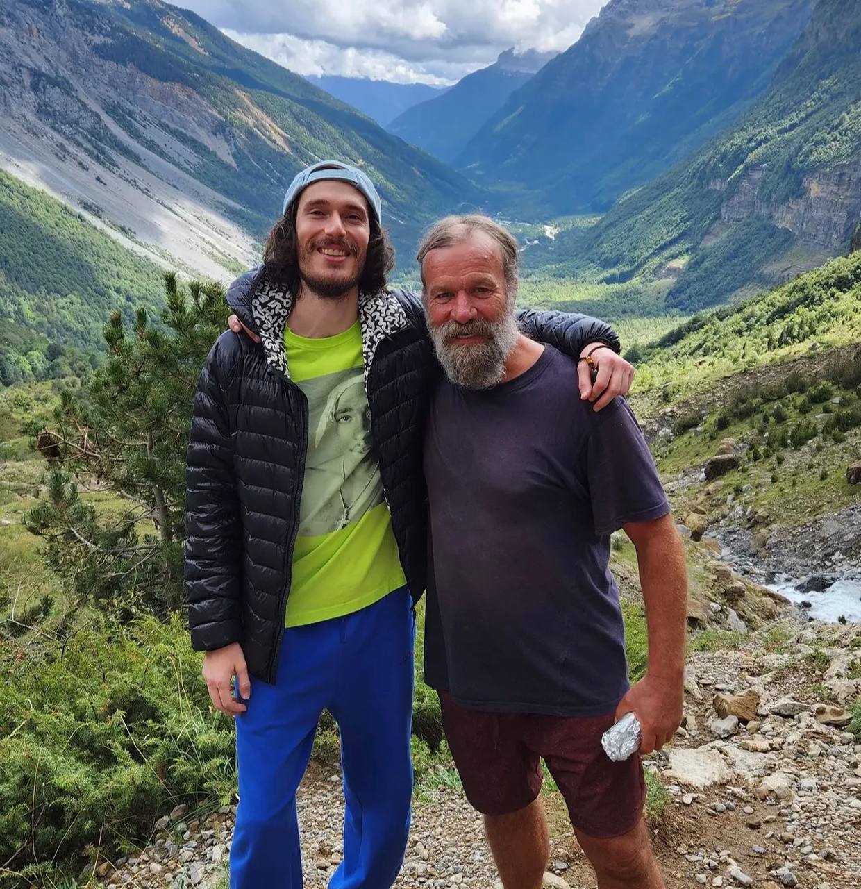 Mansur Kohaku with Wim Hof in the Pyrenees mountains